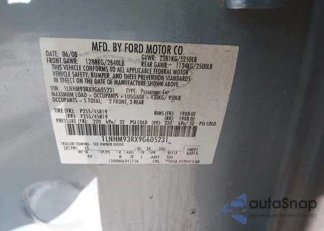 2009 Lincoln Mks z USA, uszkodzony, nr VIN 1LNHM93RX9G605231